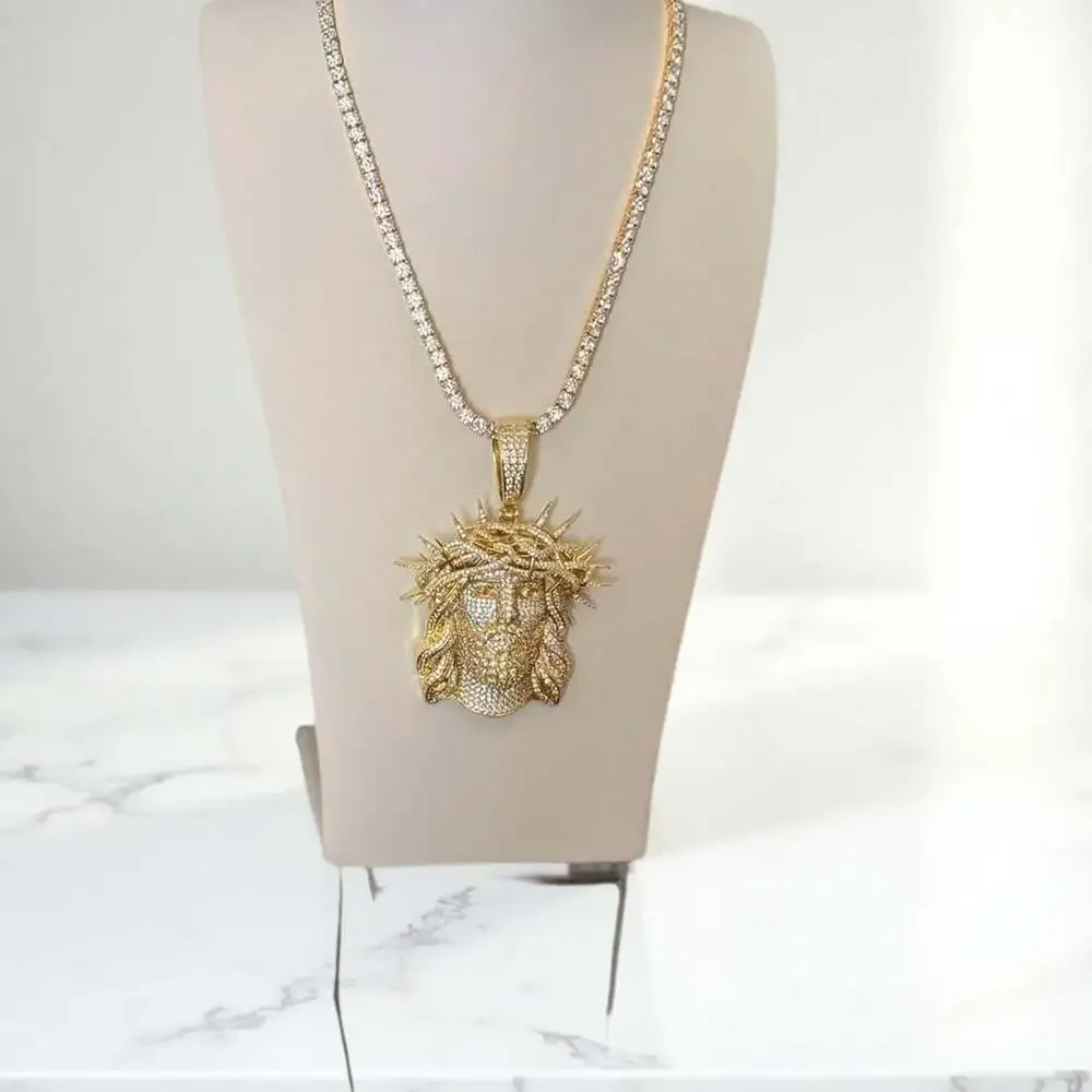 Jesus Pendant With tennis necklace cz